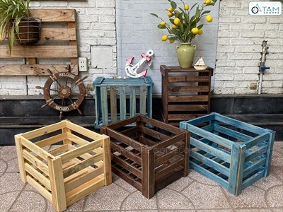Thùng gỗ Pallet sọc [03 Màu] KT47x36.5x31cm DDNB-THUNG-02